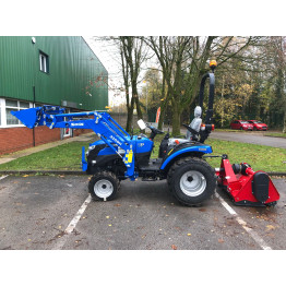 Solis 26 HST Compact Tractor (26HP Hydrostatic with Industrial Tyres) and 4-in-1 Front Loader and 1.45mtr Flail Mower