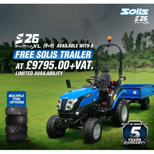 Solis 26 9+9 Compact Tractor with FREE TRAILER